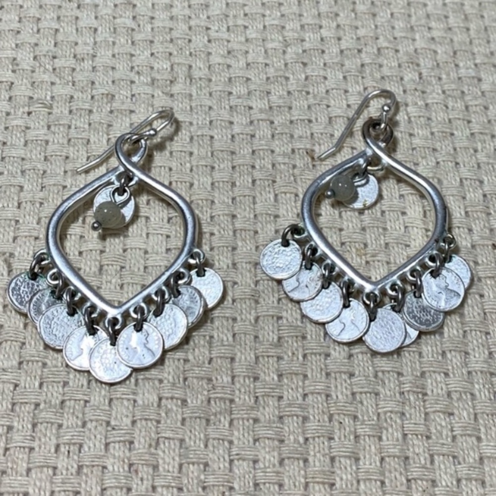 :: Stella & Dot | Exotic SILVER Coin Disc Rio Dangle Chandelier Earring … - Picture 3 of 4